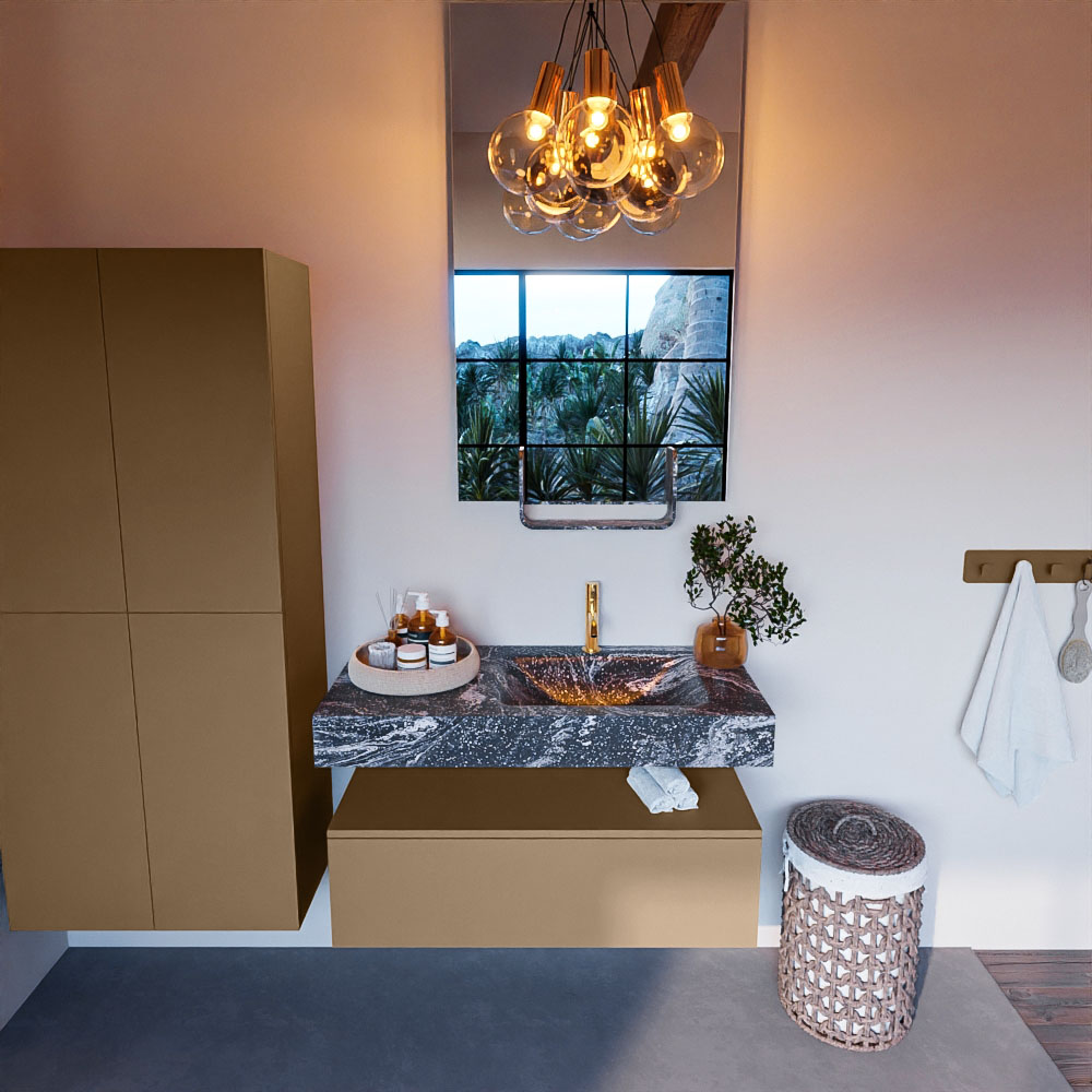 MONDIAZ ALAN-DLUX 100cm mueble de baño Oro 1 cajón. Lavabo CLOUD Derecho 1 orificio color Lava. 2 MONDIAZ ALAN-DLUX 100cm mueble de baño Oro 1 cajón. Lavabo CLOUD Derecho 1 orificio color Lava. - Imagen 2