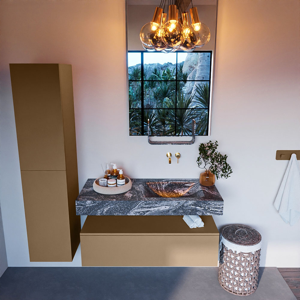 MONDIAZ ALAN-DLUX 110cm mueble de baño Oro 1 cajón. Lavabo CLOUD Derecho sin orificios color Lava. 2 MONDIAZ ALAN-DLUX 110cm mueble de baño Oro 1 cajón. Lavabo CLOUD Derecho sin orificios color Lava. - Imagen 2