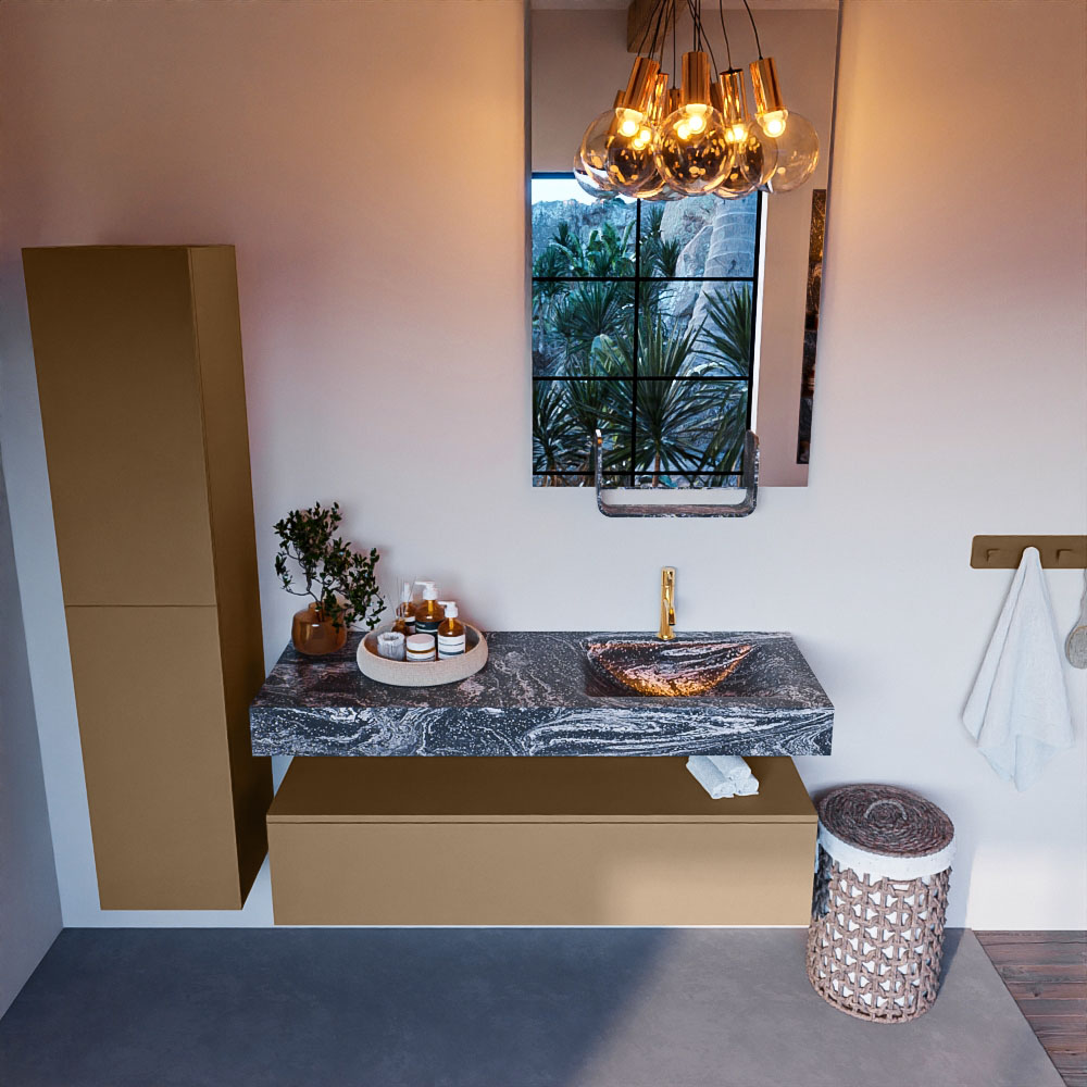 MONDIAZ ALAN-DLUX 130cm mueble de baño Oro 1 cajón. Lavabo CLOUD Derecho 1 orificio color Lava. 2 MONDIAZ ALAN-DLUX 130cm mueble de baño Oro 1 cajón. Lavabo CLOUD Derecho 1 orificio color Lava. - Imagen 2