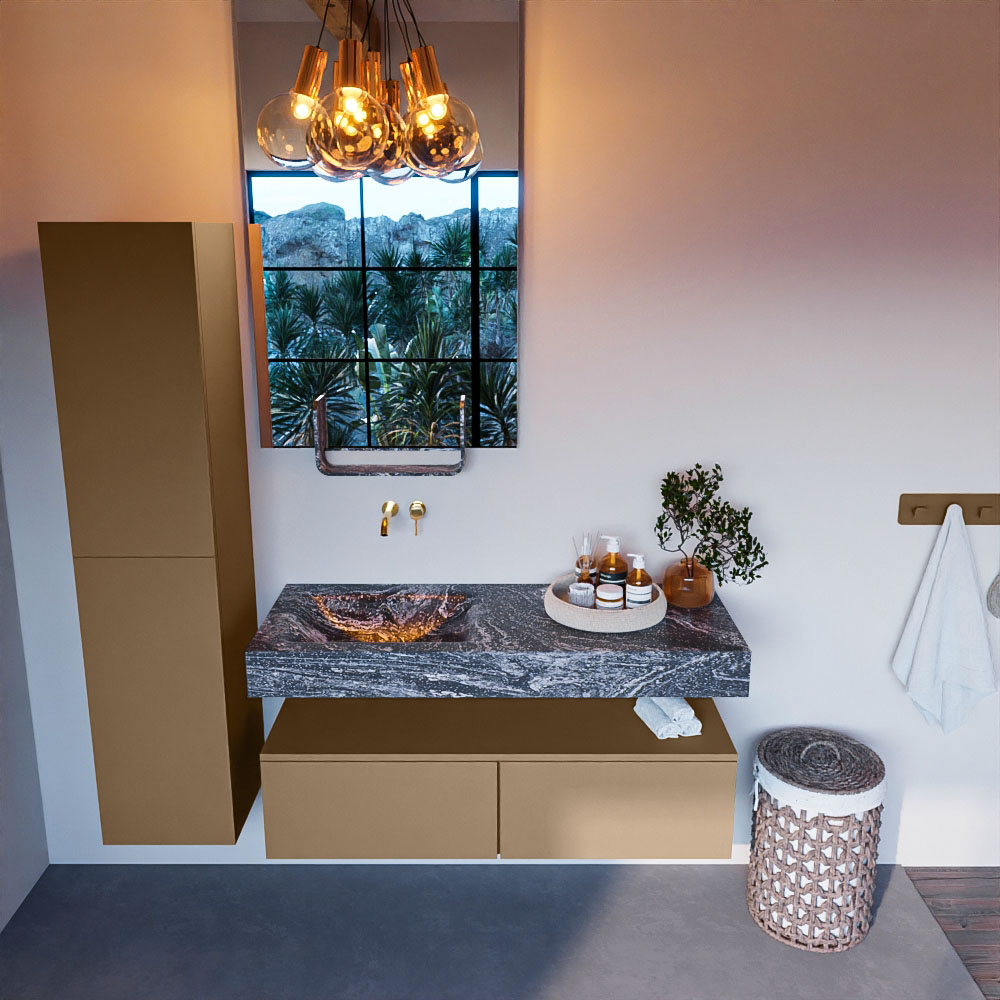 MONDIAZ ALAN-DLUX 120cm mueble de baño Oro 2 cajones. Lavabo CLOUD Izquierda sin orificios color Lava. 2 MONDIAZ ALAN-DLUX 120cm mueble de baño Oro 2 cajones. Lavabo CLOUD Izquierda sin orificios color Lava. - Imagen 2