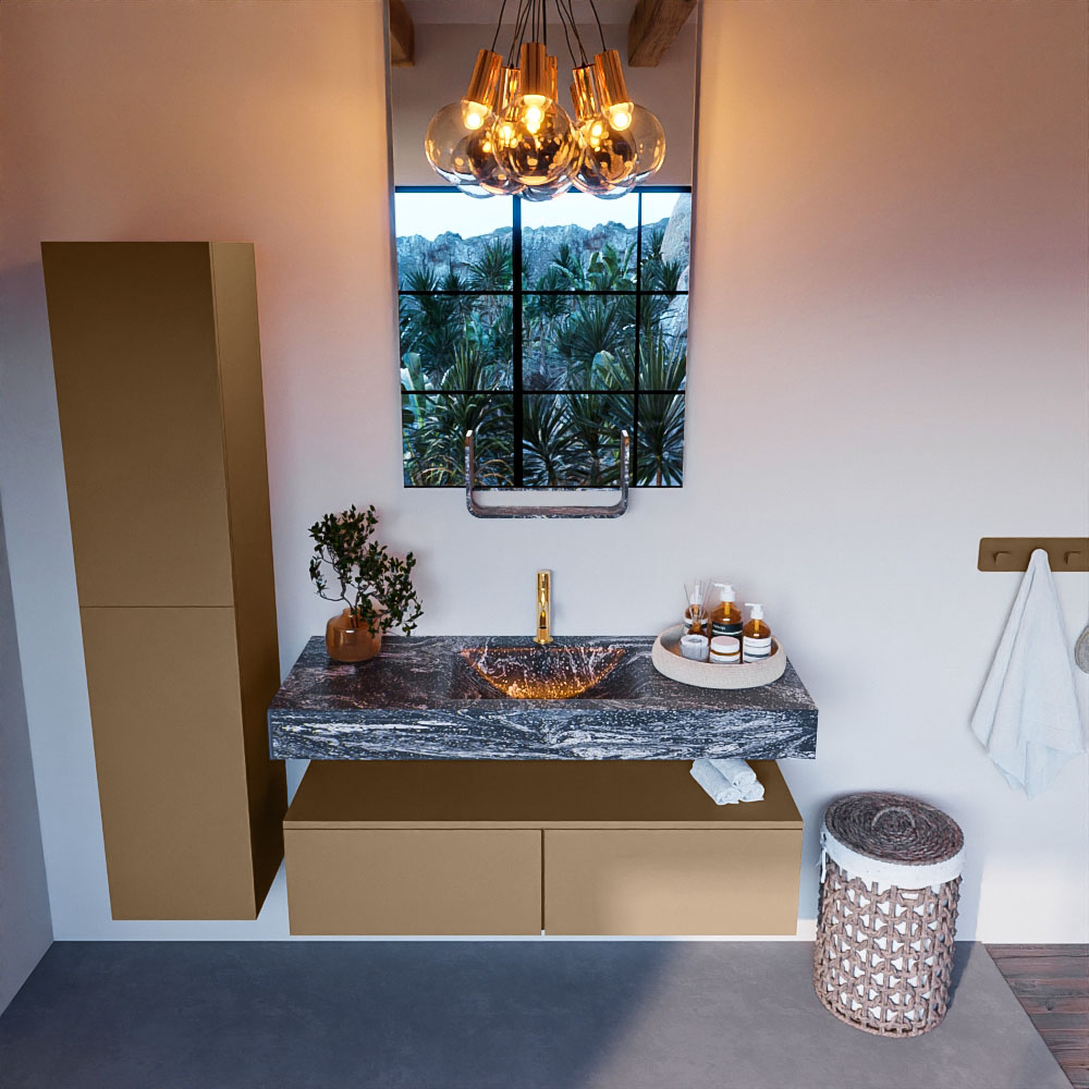 MONDIAZ ALAN-DLUX 120cm mueble de baño Oro 2 cajones. Lavabo CLOUD Centro 1 orificio color Lava. 2 MONDIAZ ALAN-DLUX 120cm mueble de baño Oro 2 cajones. Lavabo CLOUD Centro 1 orificio color Lava. - Imagen 2