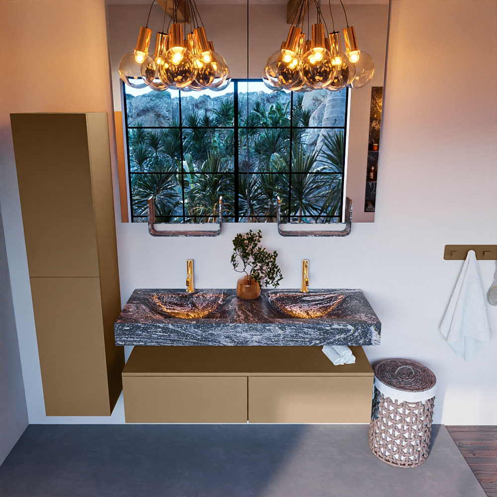 MONDIAZ ALAN-DLUX 130cm mueble de baño Oro 2 cajones. Lavabo CLOUD Doble 2 orificios color Lava. 2 MONDIAZ ALAN-DLUX 130cm mueble de baño Oro 2 cajones. Lavabo CLOUD Doble 2 orificios color Lava. - Imagen 2