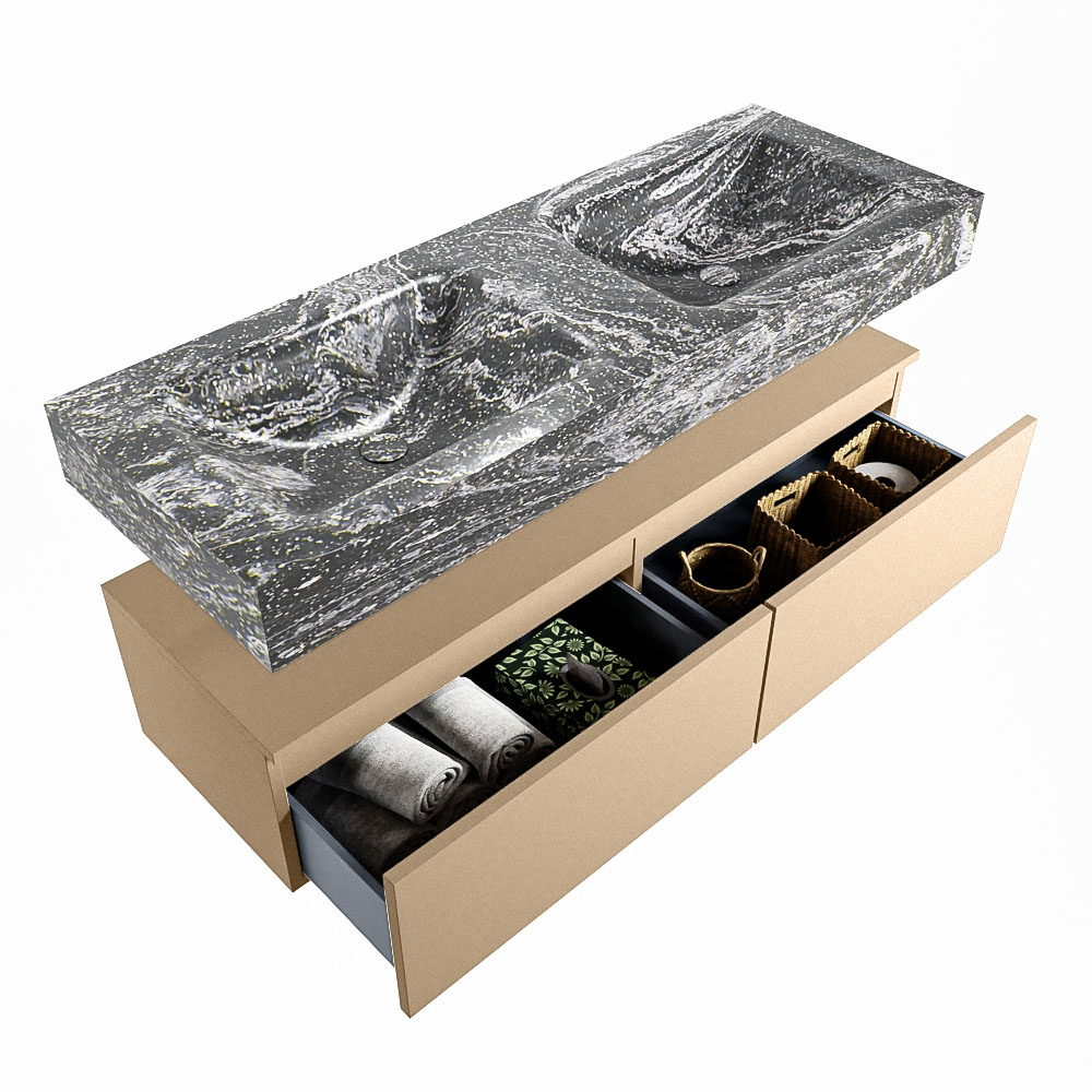 MONDIAZ ALAN-DLUX 130cm mueble de baño Oro 2 cajones. Lavabo CLOUD Doble 2 orificios color Lava. 5 MONDIAZ ALAN-DLUX 130cm mueble de baño Oro 2 cajones. Lavabo CLOUD Doble 2 orificios color Lava. - Imagen 5