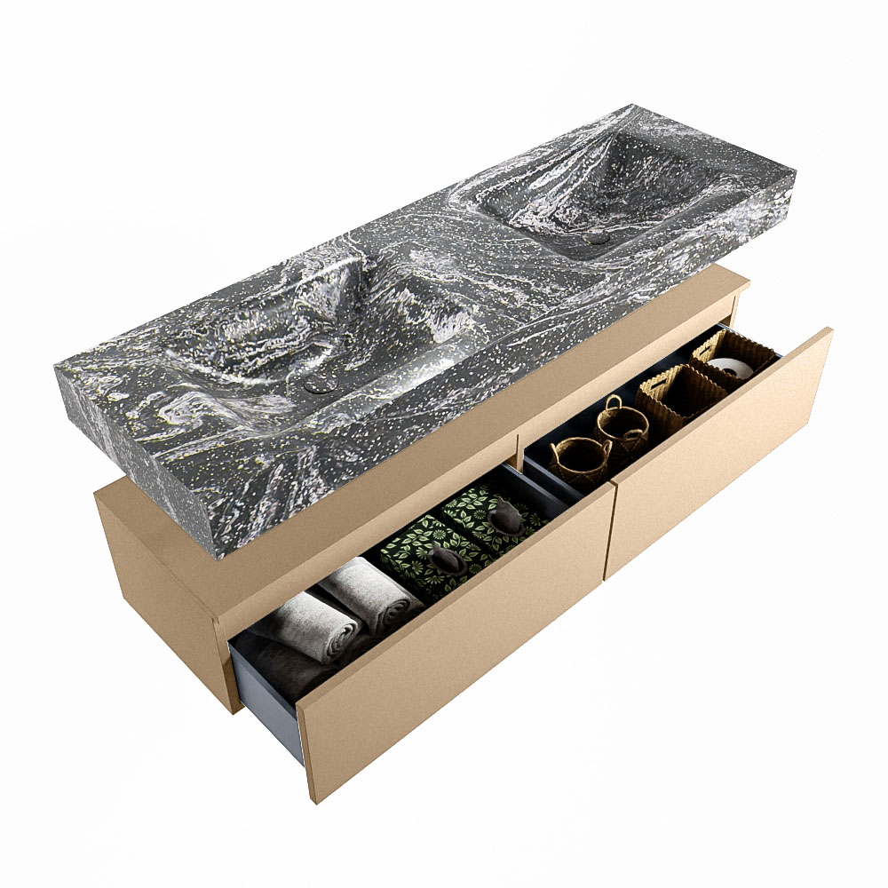 MONDIAZ ALAN-DLUX 150cm mueble de baño Oro 2 cajones. Lavabo CLOUD Doble 2 orificios color Lava. 5 MONDIAZ ALAN-DLUX 150cm mueble de baño Oro 2 cajones. Lavabo CLOUD Doble 2 orificios color Lava. - Imagen 5