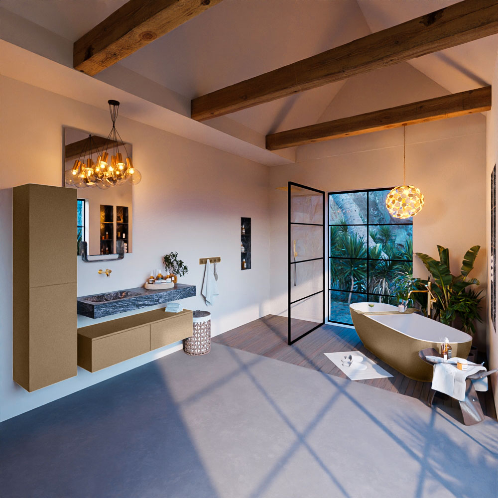 MONDIAZ ALAN-DLUX 120cm mueble de baño Oro 2 cajones. Lavabo CLOUD Izquierda sin orificios color Lava. 3 MONDIAZ ALAN-DLUX 120cm mueble de baño Oro 2 cajones. Lavabo CLOUD Izquierda sin orificios color Lava. - Imagen 3