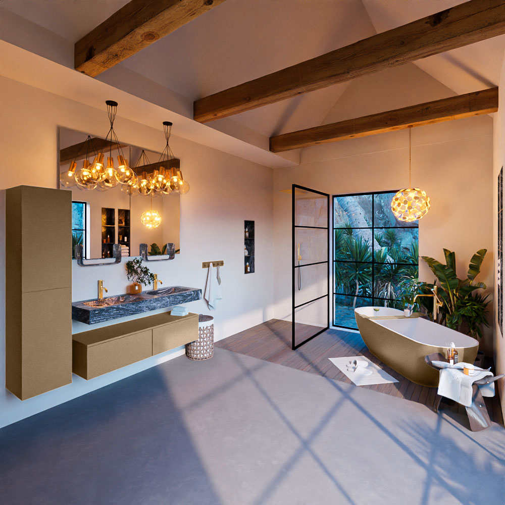 MONDIAZ ALAN-DLUX 130cm mueble de baño Oro 2 cajones. Lavabo CLOUD Doble 2 orificios color Lava. 3 MONDIAZ ALAN-DLUX 130cm mueble de baño Oro 2 cajones. Lavabo CLOUD Doble 2 orificios color Lava. - Imagen 3