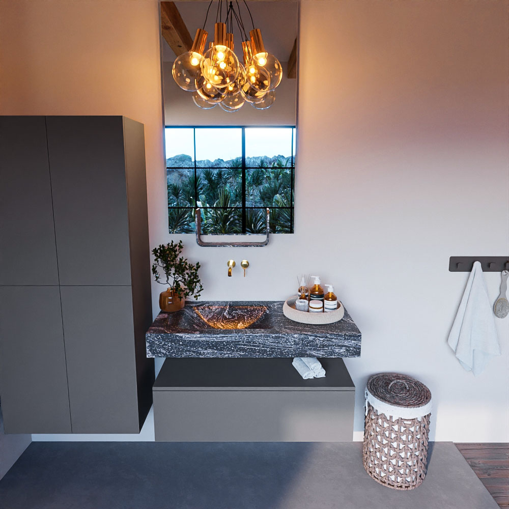 MONDIAZ ALAN-DLUX 100cm mueble de baño Plata 1 cajón. Lavabo CLOUD Izquierda sin orificios color Lava. 2 MONDIAZ ALAN-DLUX 100cm mueble de baño Plata 1 cajón. Lavabo CLOUD Izquierda sin orificios color Lava. - Imagen 2