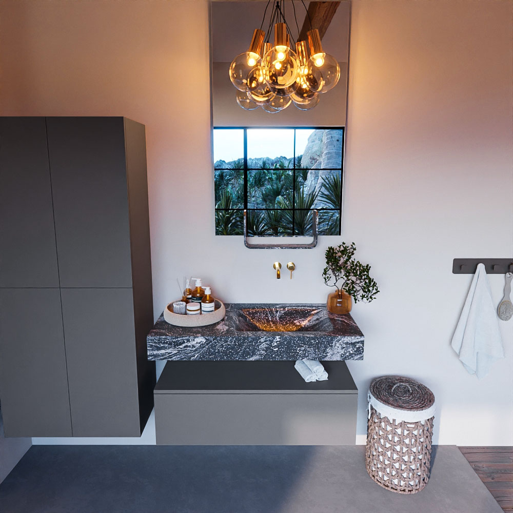 MONDIAZ ALAN-DLUX 100cm mueble de baño Plata 1 cajón. Lavabo CLOUD Derecho sin orificios color Lava. 2 MONDIAZ ALAN-DLUX 100cm mueble de baño Plata 1 cajón. Lavabo CLOUD Derecho sin orificios color Lava. - Imagen 2
