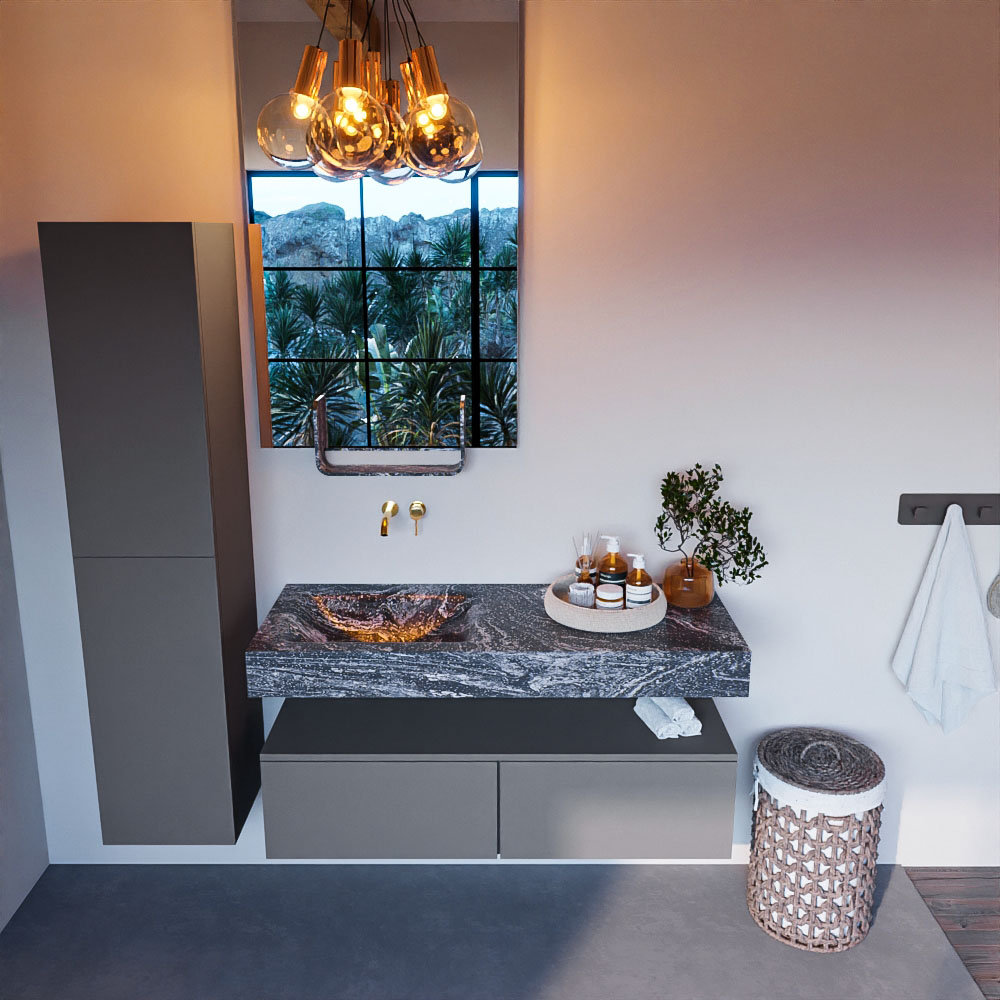 MONDIAZ ALAN-DLUX 120cm mueble de baño Plata 2 cajones. Lavabo CLOUD Izquierda sin orificios color Lava. 2 MONDIAZ ALAN-DLUX 120cm mueble de baño Plata 2 cajones. Lavabo CLOUD Izquierda sin orificios color Lava. - Imagen 2