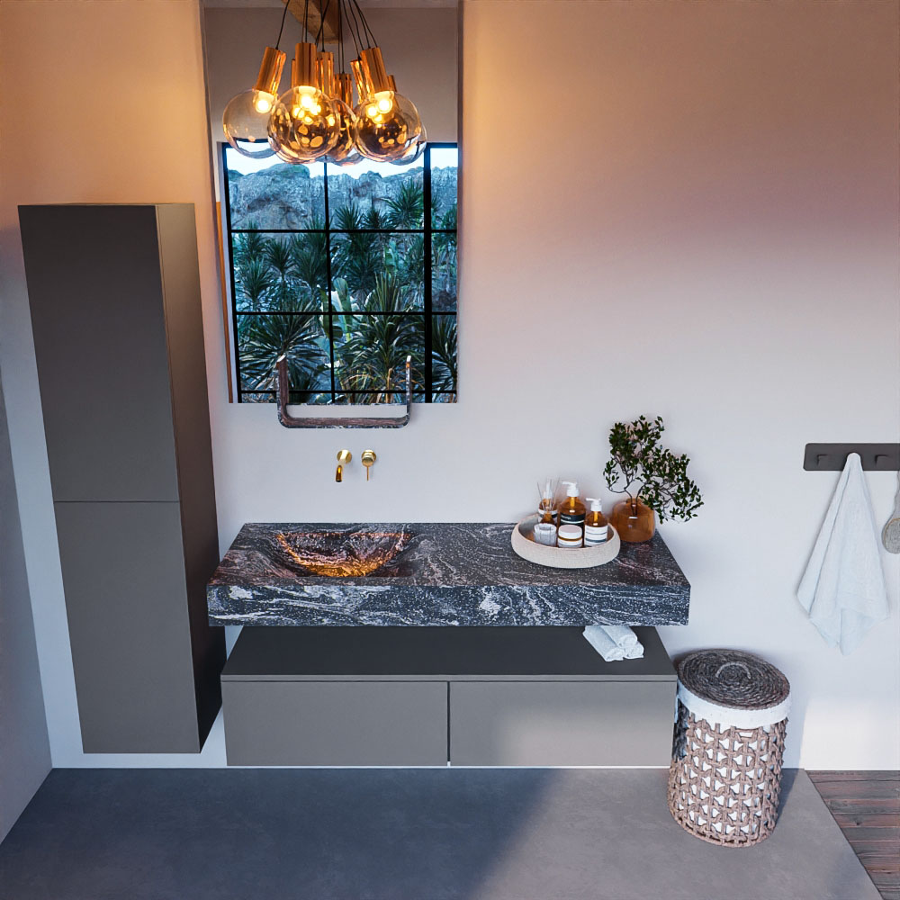 MONDIAZ ALAN-DLUX 130cm mueble de baño Plata 2 cajones. Lavabo CLOUD Izquierda sin orificios color Lava. 2 MONDIAZ ALAN-DLUX 130cm mueble de baño Plata 2 cajones. Lavabo CLOUD Izquierda sin orificios color Lava. - Imagen 2