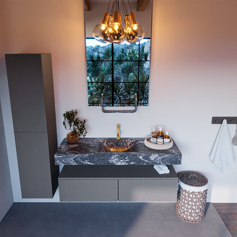MONDIAZ ALAN-DLUX 130cm mueble de baño Plata 2 cajones. Lavabo CLOUD Centro 1 orificio color Lava. 2 MONDIAZ ALAN-DLUX 130cm mueble de baño Plata 2 cajones. Lavabo CLOUD Centro 1 orificio color Lava. - Imagen 2