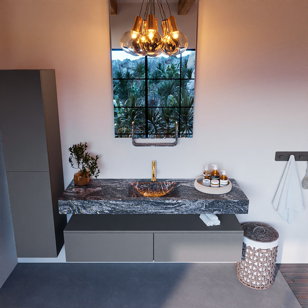 MONDIAZ ALAN-DLUX 150cm mueble de baño Plata 2 cajones. Lavabo CLOUD Centro 1 orificio color Lava. 2 MONDIAZ ALAN-DLUX 150cm mueble de baño Plata 2 cajones. Lavabo CLOUD Centro 1 orificio color Lava. - Imagen 2