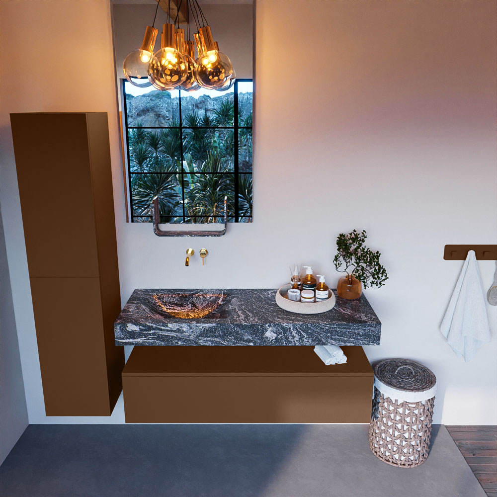 MONDIAZ ALAN-DLUX 130cm mueble de baño Rust 1 cajón. Lavabo CLOUD Izquierda sin orificios color Lava. 2 MONDIAZ ALAN-DLUX 130cm mueble de baño Rust 1 cajón. Lavabo CLOUD Izquierda sin orificios color Lava. - Imagen 2