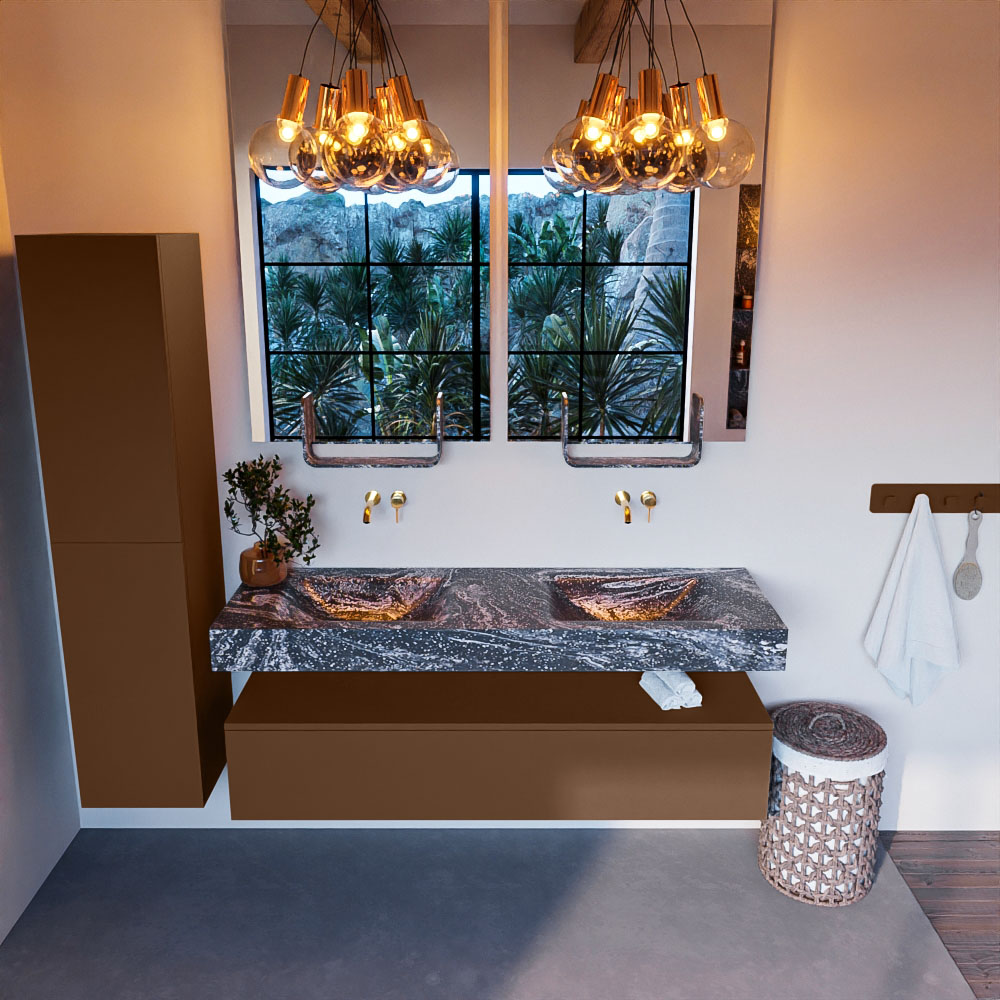 MONDIAZ ALAN-DLUX 150cm mueble de baño Rust 1 cajón. Lavabo CLOUD Doble sin orificios color Lava. 2 MONDIAZ ALAN-DLUX 150cm mueble de baño Rust 1 cajón. Lavabo CLOUD Doble sin orificios color Lava. - Imagen 2