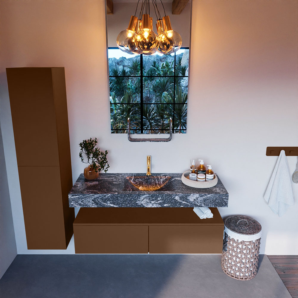 MONDIAZ ALAN-DLUX 130cm mueble de baño Rust 2 cajones. Lavabo CLOUD Centro 1 orificio color Lava. 2 MONDIAZ ALAN-DLUX 130cm mueble de baño Rust 2 cajones. Lavabo CLOUD Centro 1 orificio color Lava. - Imagen 2