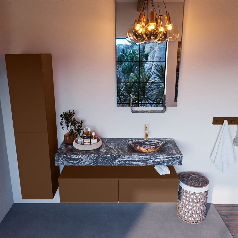 MONDIAZ ALAN-DLUX 130cm mueble de baño Rust 2 cajones. Lavabo CLOUD Derecho 1 orificio color Lava. 2 MONDIAZ ALAN-DLUX 130cm mueble de baño Rust 2 cajones. Lavabo CLOUD Derecho 1 orificio color Lava. - Imagen 2