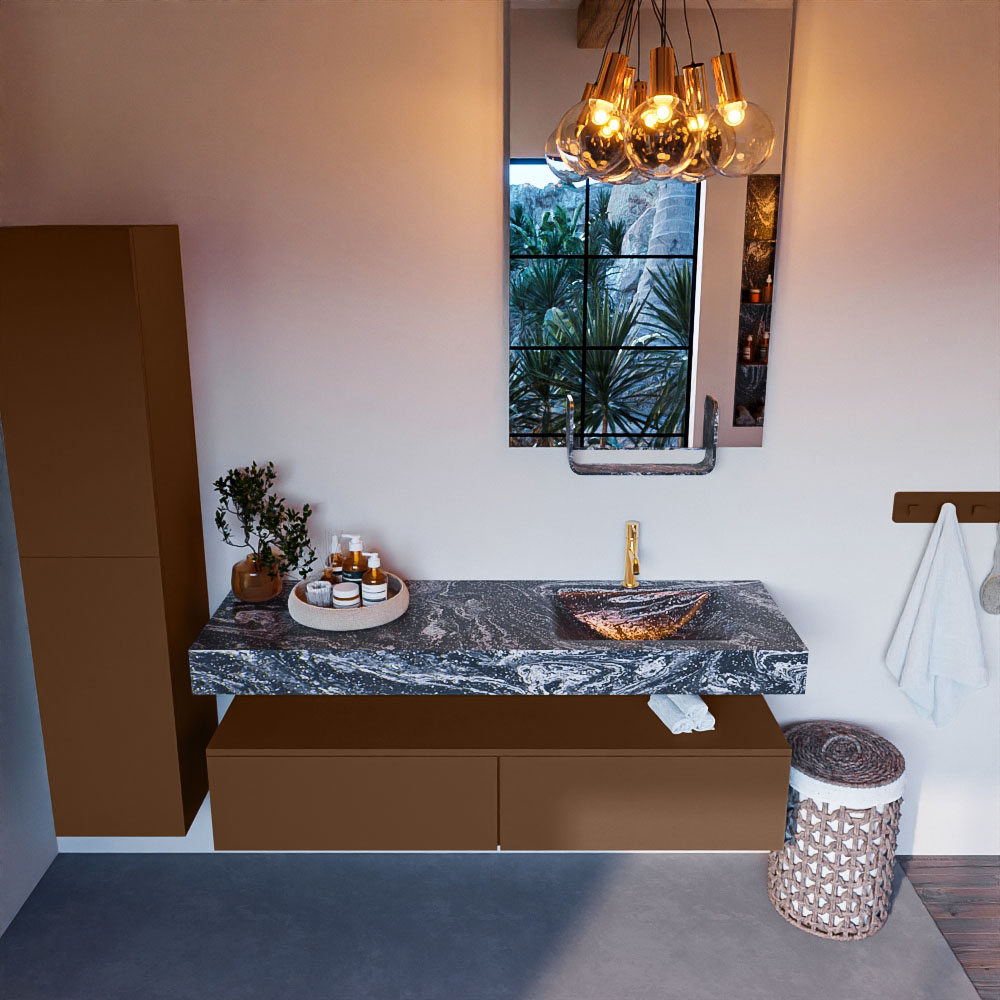 MONDIAZ ALAN-DLUX 150cm mueble de baño Rust 2 cajones. Lavabo CLOUD Derecho 1 orificio color Lava. 2 MONDIAZ ALAN-DLUX 150cm mueble de baño Rust 2 cajones. Lavabo CLOUD Derecho 1 orificio color Lava. - Imagen 2