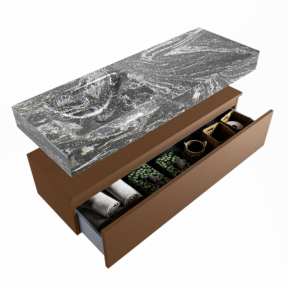 MONDIAZ ALAN-DLUX 130cm mueble de baño Rust 1 cajón. Lavabo CLOUD Izquierda sin orificios color Lava. 6 MONDIAZ ALAN-DLUX 130cm mueble de baño Rust 1 cajón. Lavabo CLOUD Izquierda sin orificios color Lava. - Imagen 6