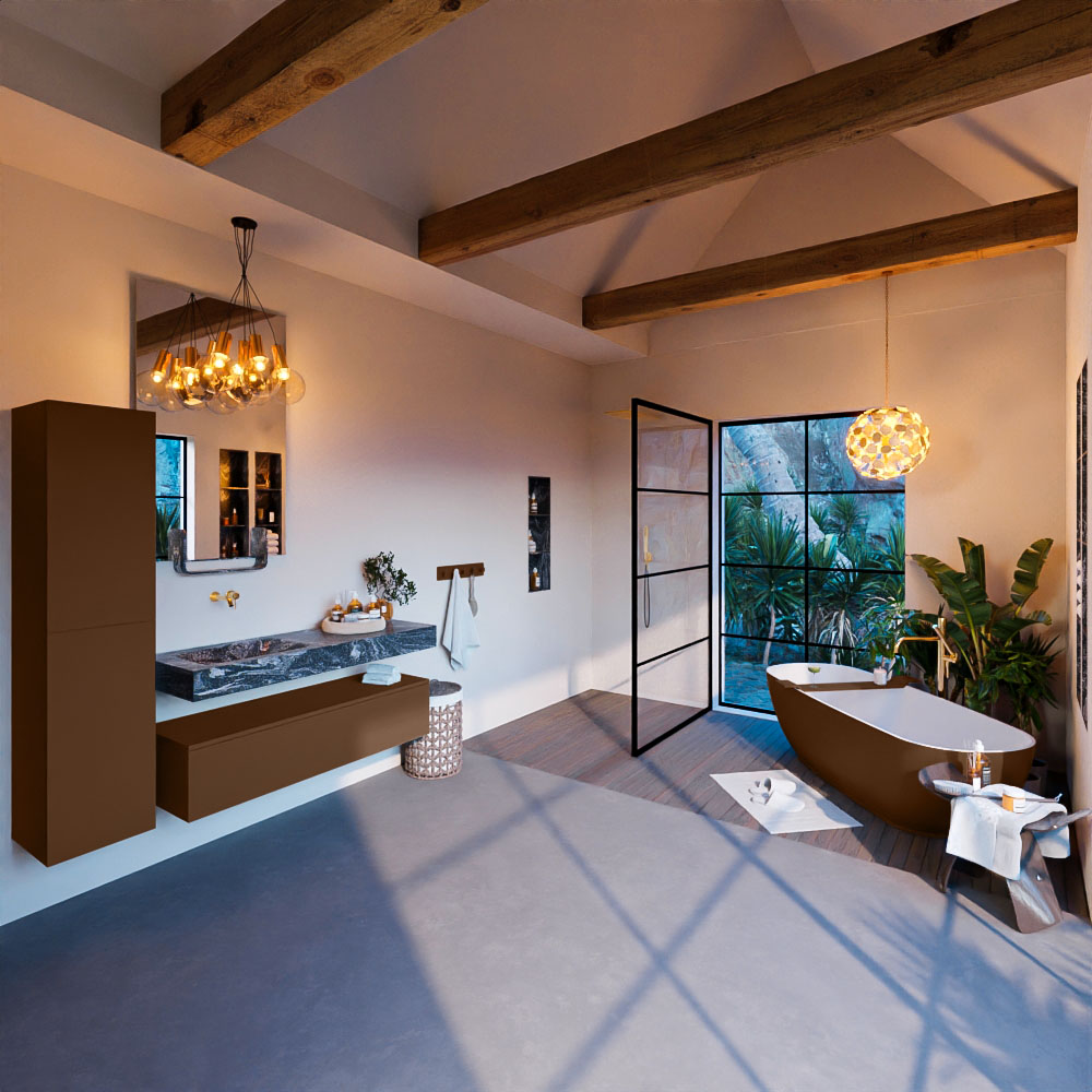 MONDIAZ ALAN-DLUX 130cm mueble de baño Rust 1 cajón. Lavabo CLOUD Izquierda sin orificios color Lava. 3 MONDIAZ ALAN-DLUX 130cm mueble de baño Rust 1 cajón. Lavabo CLOUD Izquierda sin orificios color Lava. - Imagen 3