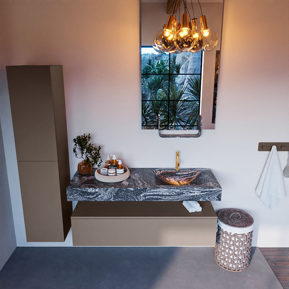 MONDIAZ ALAN-DLUX 130cm mueble de baño Smoke 1 cajón. Lavabo CLOUD Derecho 1 orificio color Lava. 2 MONDIAZ ALAN-DLUX 130cm mueble de baño Smoke 1 cajón. Lavabo CLOUD Derecho 1 orificio color Lava. - Imagen 2
