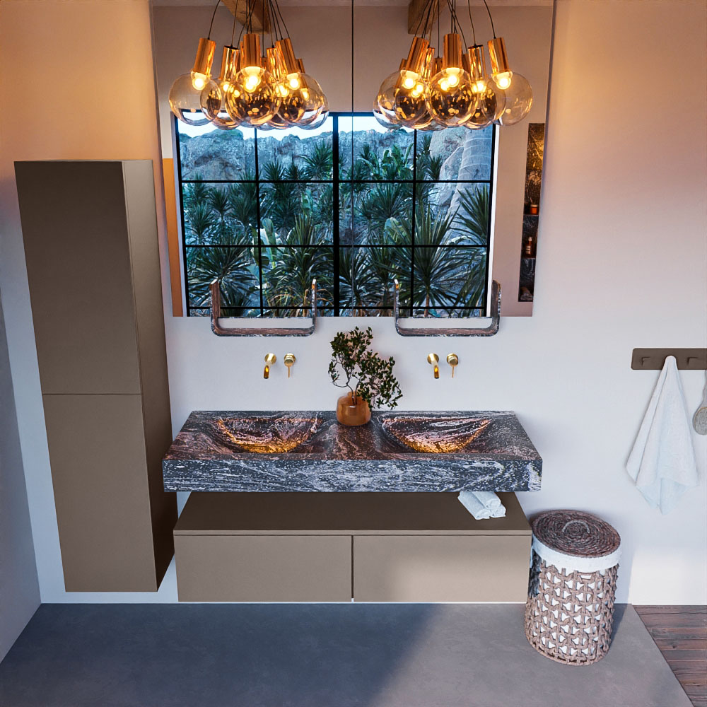 MONDIAZ ALAN-DLUX 130cm mueble de baño Smoke 2 cajones. Lavabo CLOUD Doble sin orificios color Lava. 2 MONDIAZ ALAN-DLUX 130cm mueble de baño Smoke 2 cajones. Lavabo CLOUD Doble sin orificios color Lava. - Imagen 2