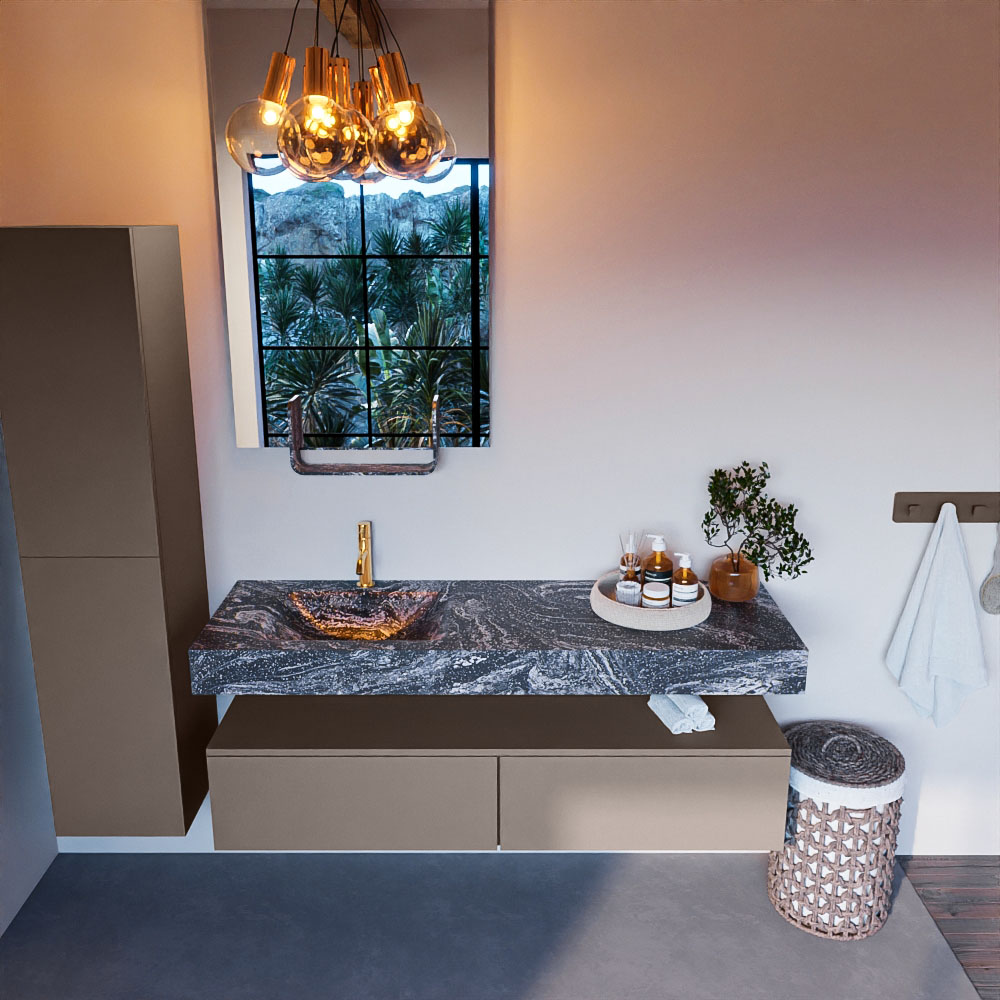 MONDIAZ ALAN-DLUX 150cm mueble de baño Smoke 2 cajones. Lavabo CLOUD Izquierda 1 orificio color Lava. 2 MONDIAZ ALAN-DLUX 150cm mueble de baño Smoke 2 cajones. Lavabo CLOUD Izquierda 1 orificio color Lava. - Imagen 2