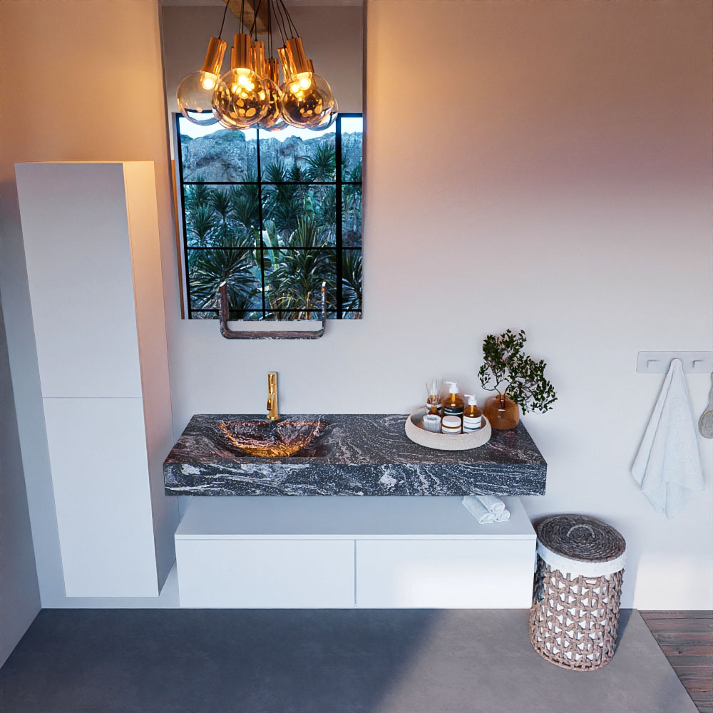 MONDIAZ ALAN-DLUX 130cm mueble de baño Talc 2 cajones. Lavabo CLOUD Izquierda 1 orificio color Lava. 2 MONDIAZ ALAN-DLUX 130cm mueble de baño Talc 2 cajones. Lavabo CLOUD Izquierda 1 orificio color Lava. - Imagen 2