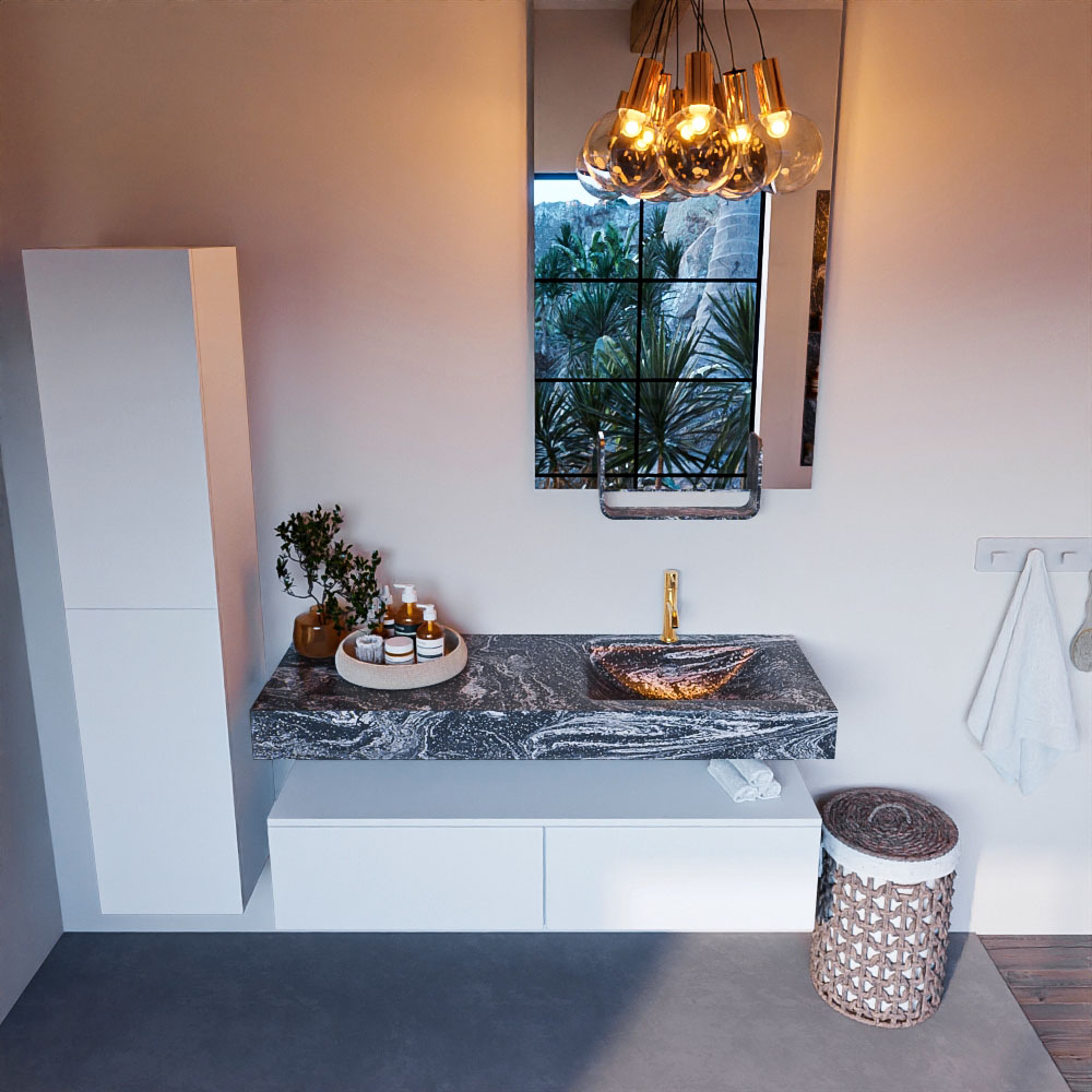 MONDIAZ ALAN-DLUX 130cm mueble de baño Talc 2 cajones. Lavabo CLOUD Derecho 1 orificio color Lava. 2 MONDIAZ ALAN-DLUX 130cm mueble de baño Talc 2 cajones. Lavabo CLOUD Derecho 1 orificio color Lava. - Imagen 2