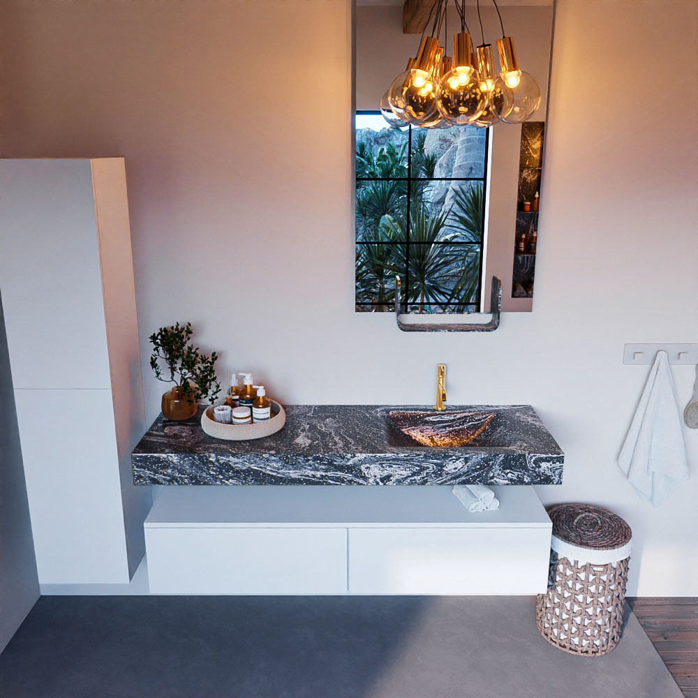 MONDIAZ ALAN-DLUX 150cm mueble de baño Talc 2 cajones. Lavabo CLOUD Derecho 1 orificio color Lava. 2 MONDIAZ ALAN-DLUX 150cm mueble de baño Talc 2 cajones. Lavabo CLOUD Derecho 1 orificio color Lava. - Imagen 2