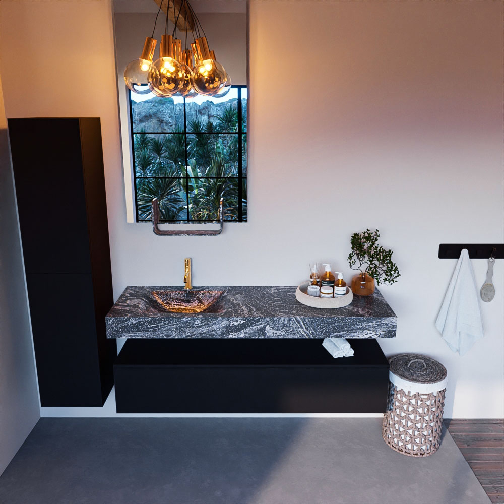 MONDIAZ ALAN-DLUX 150cm mueble de baño Urban 1 cajón. Lavabo CLOUD Izquierda 1 orificio color Lava. 2 MONDIAZ ALAN-DLUX 150cm mueble de baño Urban 1 cajón. Lavabo CLOUD Izquierda 1 orificio color Lava. - Imagen 2