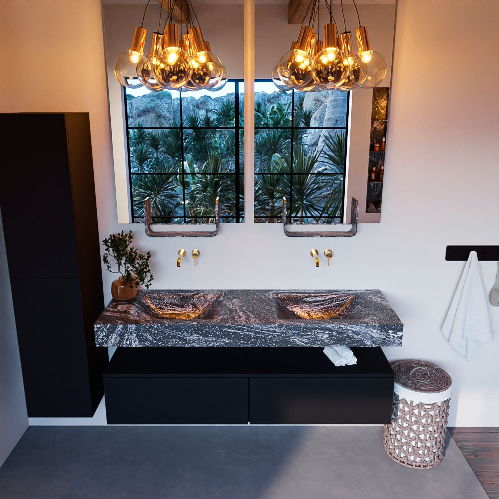 MONDIAZ ALAN-DLUX 150cm mueble de baño Urban 2 cajones. Lavabo CLOUD Doble sin orificios color Lava. 2 MONDIAZ ALAN-DLUX 150cm mueble de baño Urban 2 cajones. Lavabo CLOUD Doble sin orificios color Lava. - Imagen 2