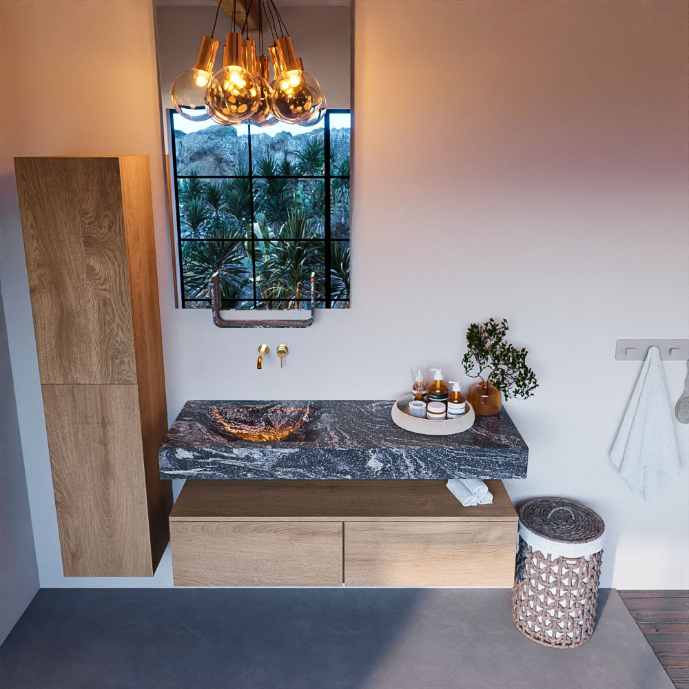 MONDIAZ ALAN-DLUX 130cm mueble de baño Washed Oak 2 cajones. Lavabo CLOUD Izquierda sin orificios color Lava. 2 MONDIAZ ALAN-DLUX 130cm mueble de baño Washed Oak 2 cajones. Lavabo CLOUD Izquierda sin orificios color Lava. - Imagen 2