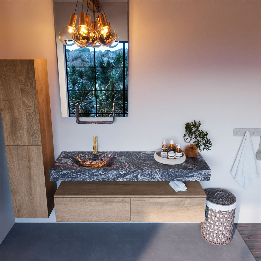 MONDIAZ ALAN-DLUX 150cm mueble de baño Washed Oak 2 cajones. Lavabo CLOUD Izquierda 1 orificio color Lava. 2 MONDIAZ ALAN-DLUX 150cm mueble de baño Washed Oak 2 cajones. Lavabo CLOUD Izquierda 1 orificio color Lava. - Imagen 2