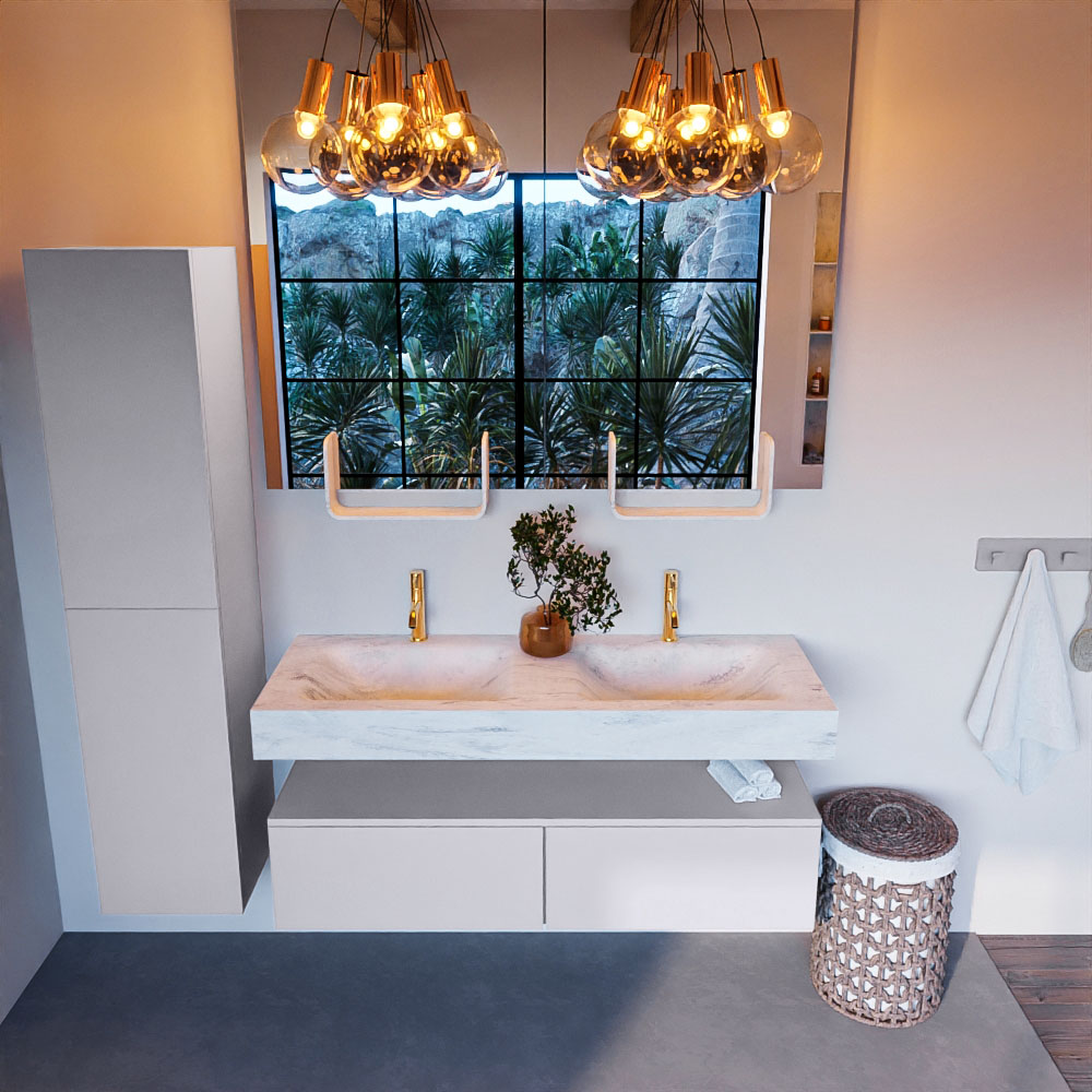 MONDIAZ ALAN-DLUX 130cm mueble de baño Cale 2 cajones. Lavabo CLOUD Doble 2 orificios color Opalo. 2 MONDIAZ ALAN-DLUX 130cm mueble de baño Cale 2 cajones. Lavabo CLOUD Doble 2 orificios color Opalo. - Imagen 2