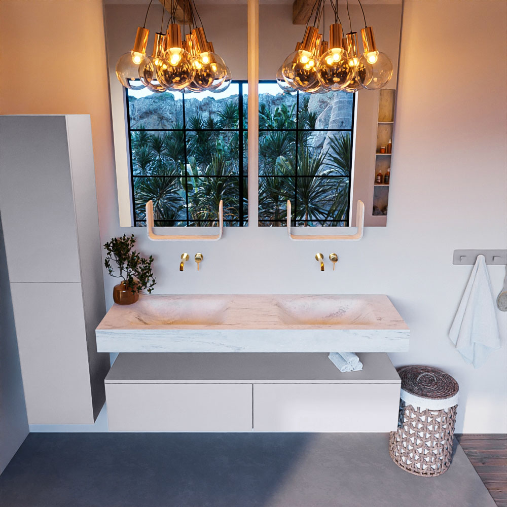 MONDIAZ ALAN-DLUX 150cm mueble de baño Cale 2 cajones. Lavabo CLOUD Doble sin orificios color Opalo. 2 MONDIAZ ALAN-DLUX 150cm mueble de baño Cale 2 cajones. Lavabo CLOUD Doble sin orificios color Opalo. - Imagen 2