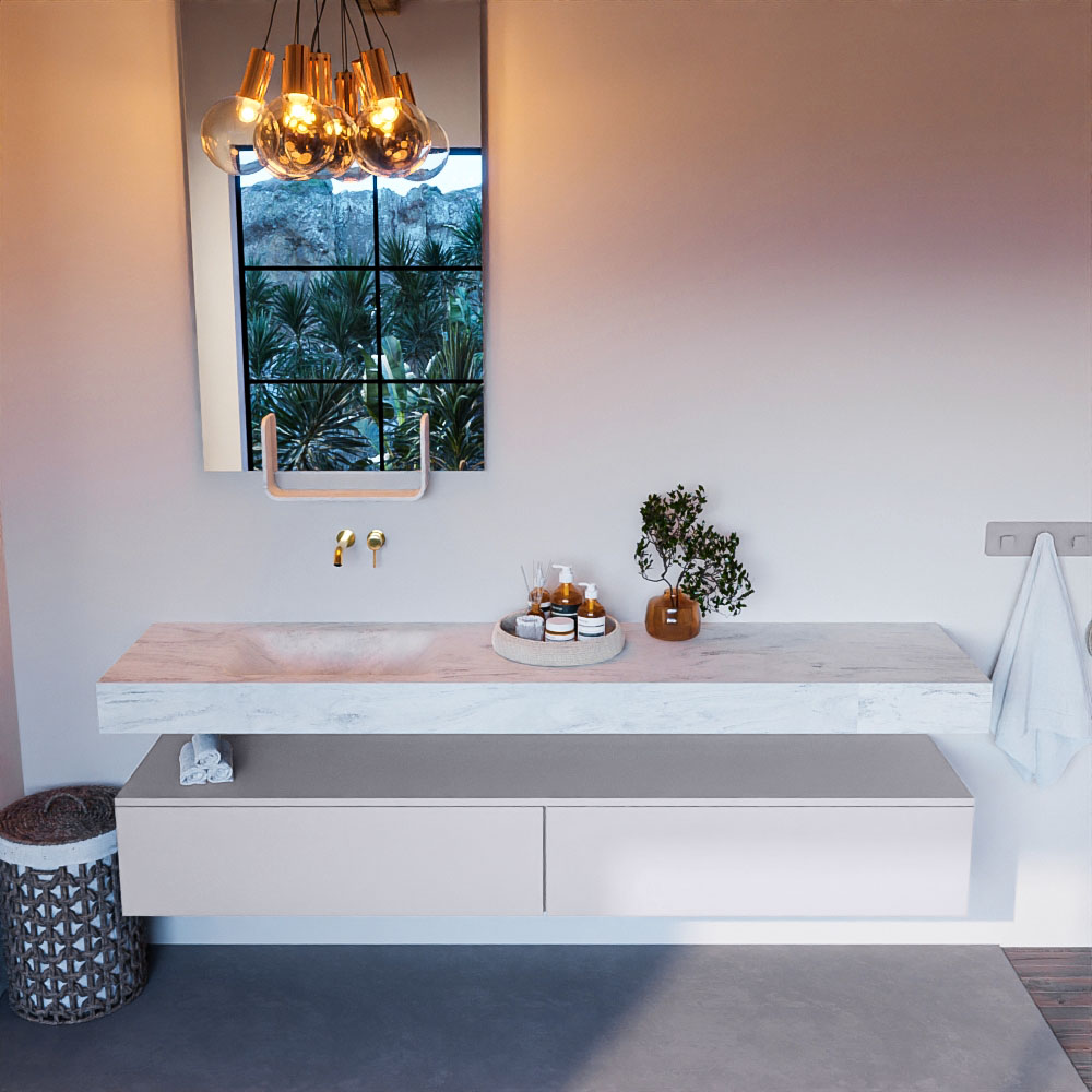 MONDIAZ ALAN-DLUX 200cm mueble de baño Cale 2 cajones. Lavabo CLOUD Izquierda sin orificios color Opalo. 2 MONDIAZ ALAN-DLUX 200cm mueble de baño Cale 2 cajones. Lavabo CLOUD Izquierda sin orificios color Opalo. - Imagen 2
