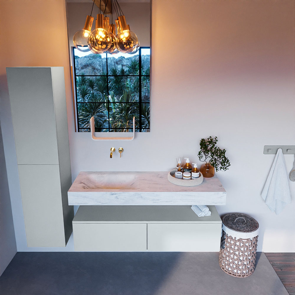 MONDIAZ ALAN-DLUX 130cm mueble de baño Clay 2 cajones. Lavabo CLOUD Izquierda sin orificios color Opalo. 2 MONDIAZ ALAN-DLUX 130cm mueble de baño Clay 2 cajones. Lavabo CLOUD Izquierda sin orificios color Opalo. - Imagen 2