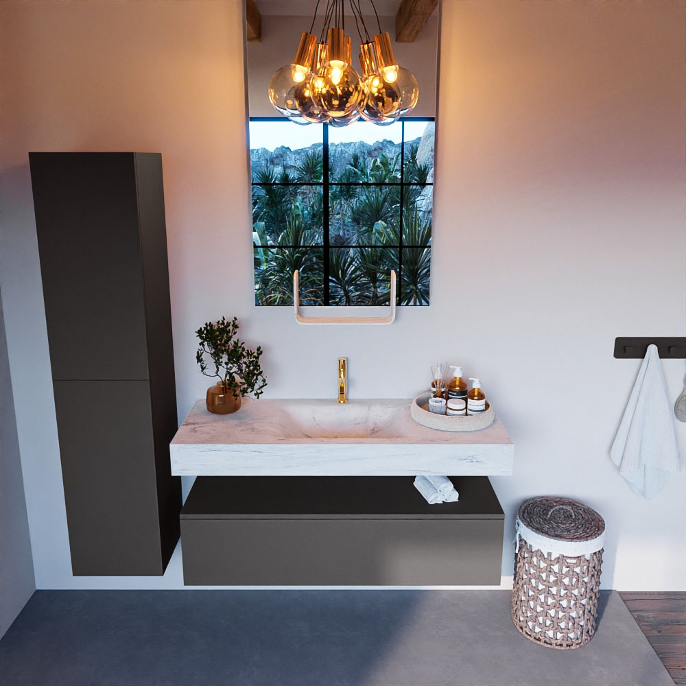 MONDIAZ ALAN-DLUX 120cm mueble de baño Dark Grey 1 cajón. Lavabo CLOUD Centro 1 orificio color Opalo. 2 MONDIAZ ALAN-DLUX 120cm mueble de baño Dark Grey 1 cajón. Lavabo CLOUD Centro 1 orificio color Opalo. - Imagen 2