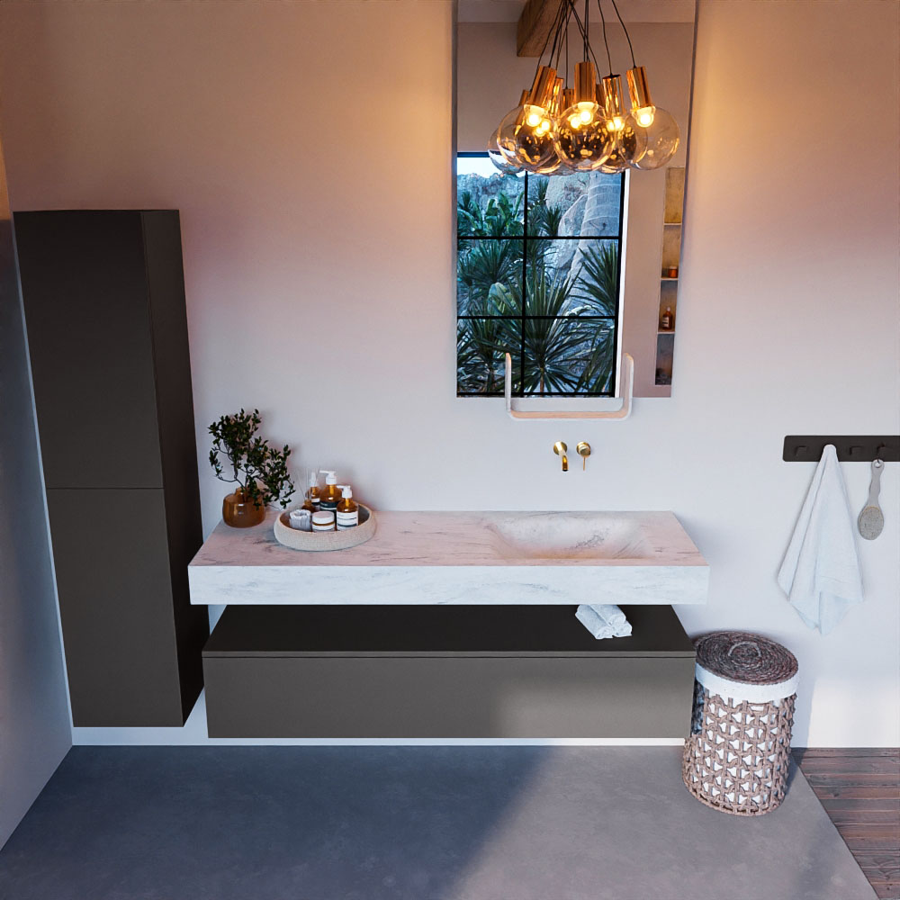 MONDIAZ ALAN-DLUX 150cm mueble de baño Dark Grey 1 cajón. Lavabo CLOUD Derecho sin orificios color Opalo. 2 MONDIAZ ALAN-DLUX 150cm mueble de baño Dark Grey 1 cajón. Lavabo CLOUD Derecho sin orificios color Opalo. - Imagen 2