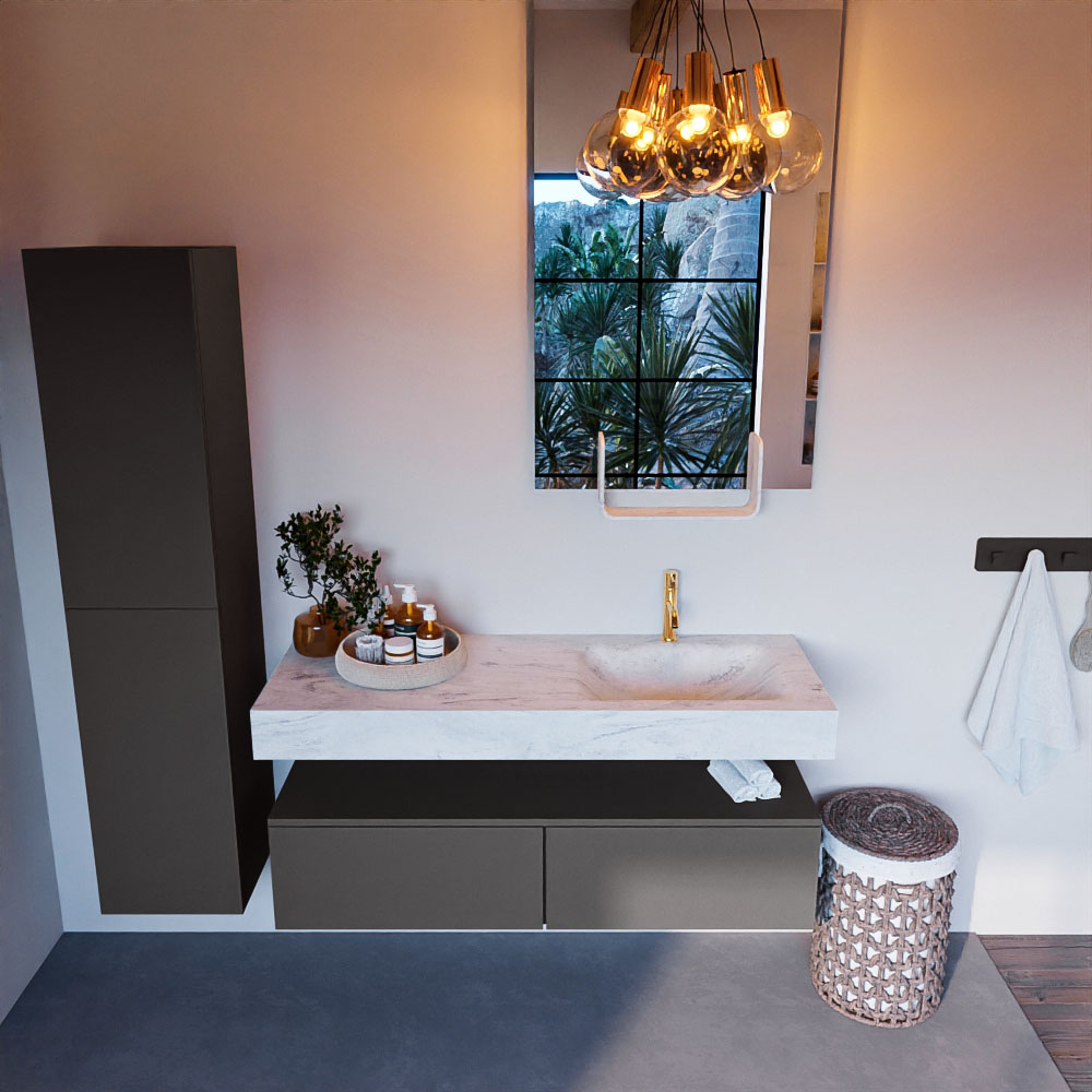 MONDIAZ ALAN-DLUX 130cm mueble de baño Dark Grey 2 cajones. Lavabo CLOUD Derecho 1 orificio color Opalo. 2 MONDIAZ ALAN-DLUX 130cm mueble de baño Dark Grey 2 cajones. Lavabo CLOUD Derecho 1 orificio color Opalo. - Imagen 2