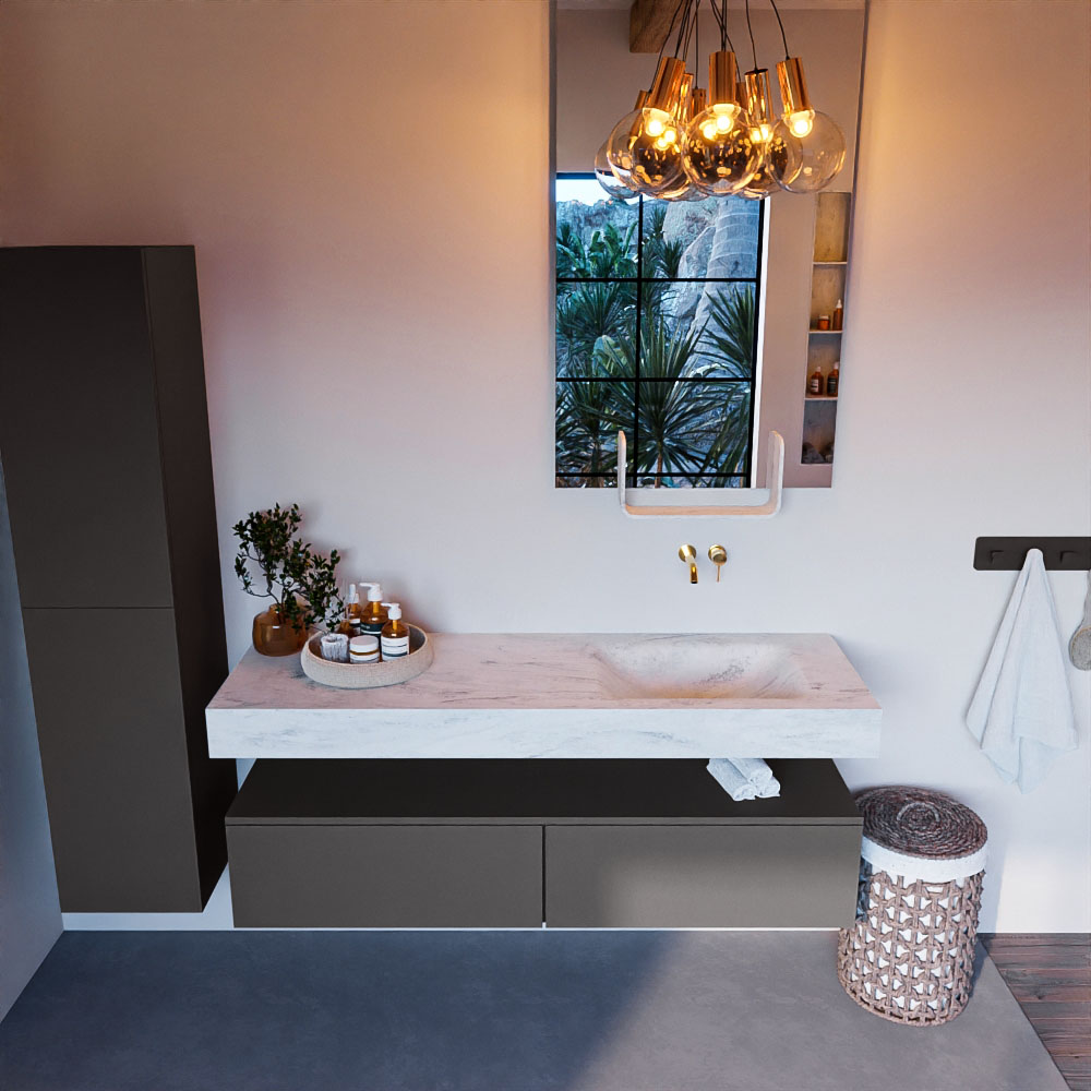 MONDIAZ ALAN-DLUX 150cm mueble de baño Dark Grey 2 cajones. Lavabo CLOUD Derecho sin orificios color Opalo. 2 MONDIAZ ALAN-DLUX 150cm mueble de baño Dark Grey 2 cajones. Lavabo CLOUD Derecho sin orificios color Opalo. - Imagen 2