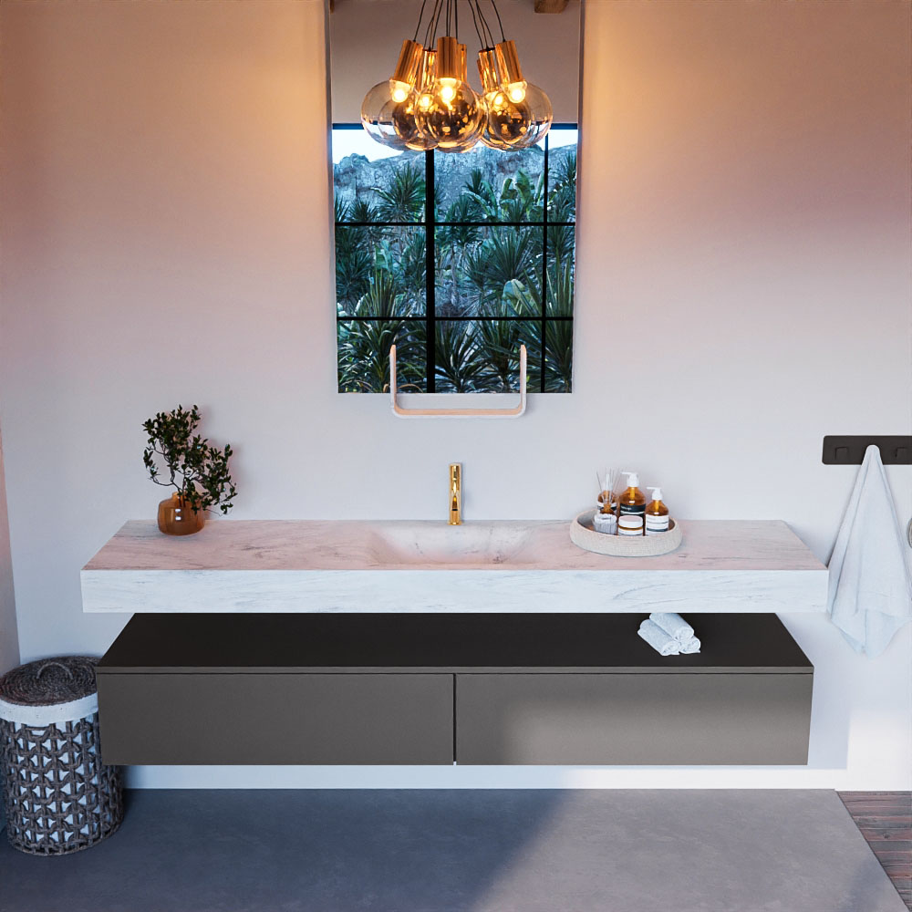 MONDIAZ ALAN-DLUX 200cm mueble de baño Dark Grey 2 cajones. Lavabo CLOUD Centro 1 orificio color Opalo. 2 MONDIAZ ALAN-DLUX 200cm mueble de baño Dark Grey 2 cajones. Lavabo CLOUD Centro 1 orificio color Opalo. - Imagen 2