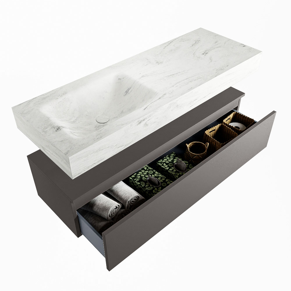 MONDIAZ ALAN-DLUX 130cm mueble de baño Dark Grey 1 cajón. Lavabo CLOUD Izquierda sin orificios color Opalo. 6 MONDIAZ ALAN-DLUX 130cm mueble de baño Dark Grey 1 cajón. Lavabo CLOUD Izquierda sin orificios color Opalo. - Imagen 6