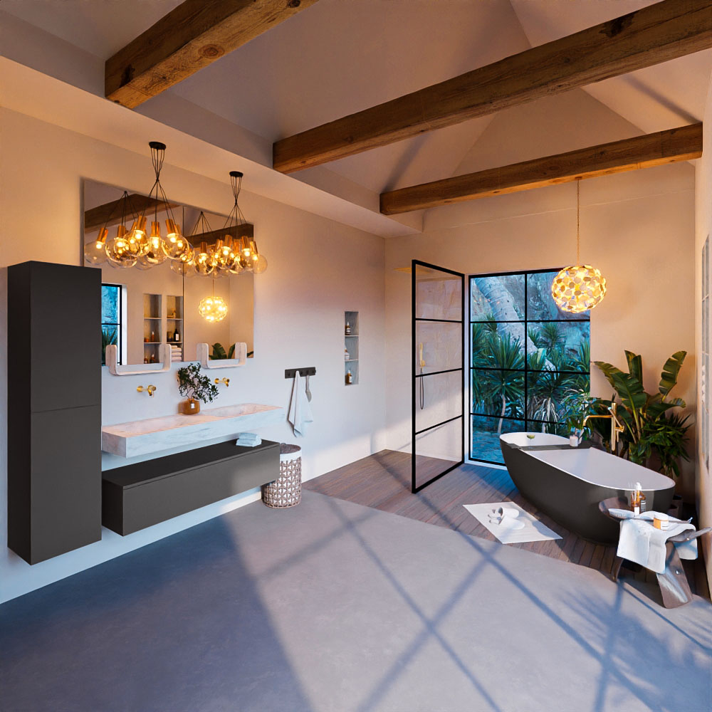 MONDIAZ ALAN-DLUX 130cm mueble de baño Dark Grey 1 cajón. Lavabo CLOUD Doble sin orificios color Opalo. 3 MONDIAZ ALAN-DLUX 130cm mueble de baño Dark Grey 1 cajón. Lavabo CLOUD Doble sin orificios color Opalo. - Imagen 3