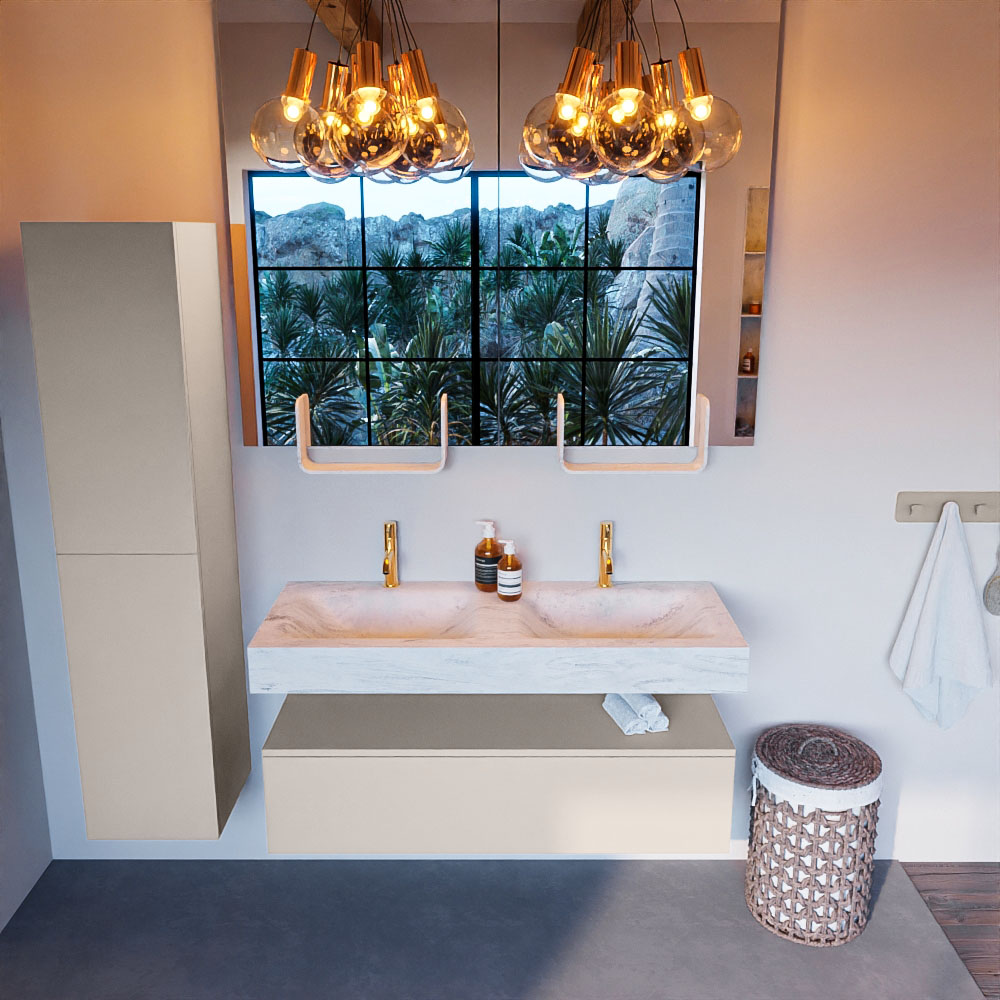 MONDIAZ ALAN-DLUX 120cm mueble de baño Linen 1 cajón. Lavabo CLOUD Doble 2 orificios color Opalo. 2 MONDIAZ ALAN-DLUX 120cm mueble de baño Linen 1 cajón. Lavabo CLOUD Doble 2 orificios color Opalo. - Imagen 2