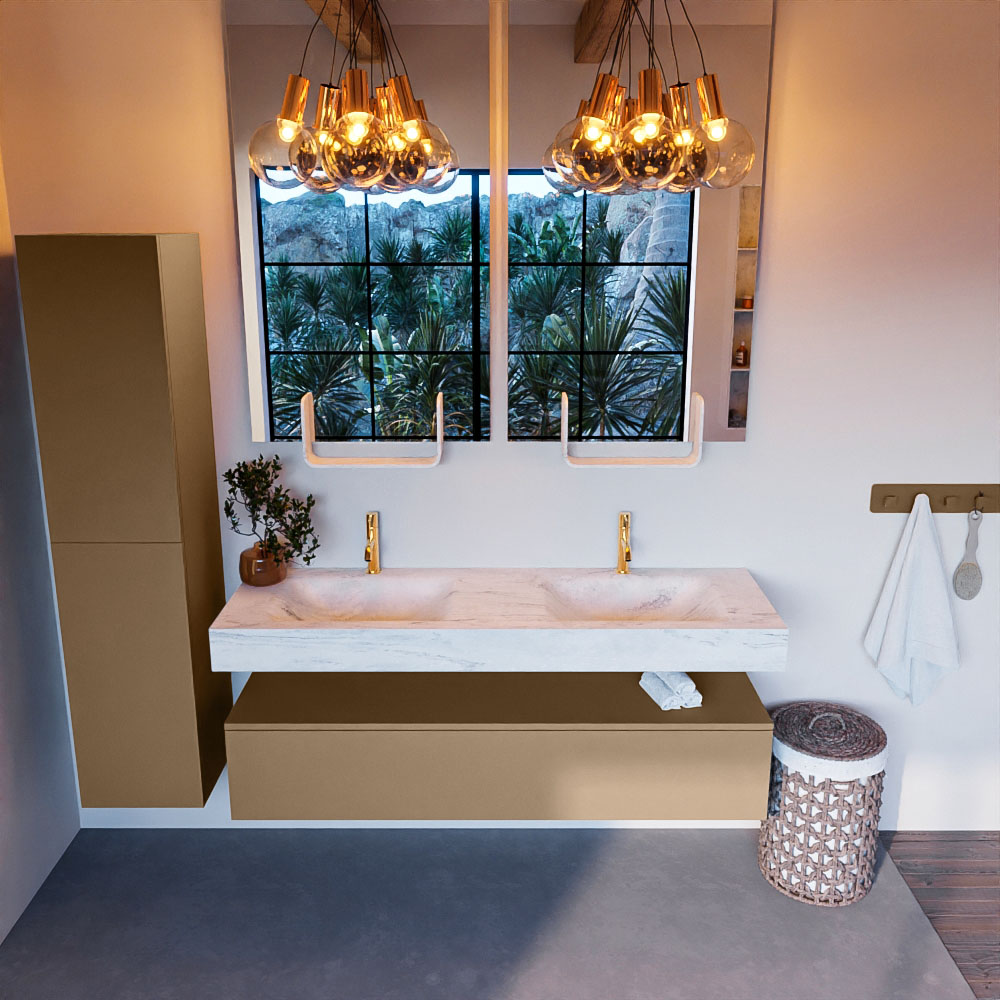MONDIAZ ALAN-DLUX 150cm mueble de baño Oro 1 cajón. Lavabo CLOUD Doble 2 orificios color Opalo. 2 MONDIAZ ALAN-DLUX 150cm mueble de baño Oro 1 cajón. Lavabo CLOUD Doble 2 orificios color Opalo. - Imagen 2