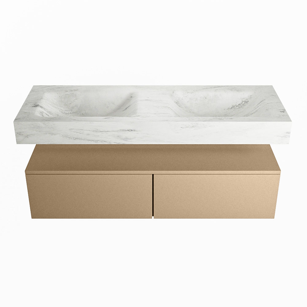 MONDIAZ ALAN-DLUX 130cm mueble de baño Oro 2 cajones. Lavabo CLOUD Doble 2 orificios color Opalo. 4 MONDIAZ ALAN-DLUX 130cm mueble de baño Oro 2 cajones. Lavabo CLOUD Doble 2 orificios color Opalo. - Imagen 4