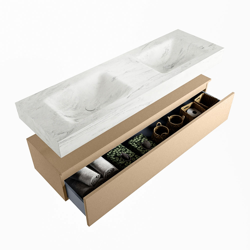 MONDIAZ ALAN-DLUX 150cm mueble de baño Oro 1 cajón. Lavabo CLOUD Doble 2 orificios color Opalo. 6 MONDIAZ ALAN-DLUX 150cm mueble de baño Oro 1 cajón. Lavabo CLOUD Doble 2 orificios color Opalo. - Imagen 6