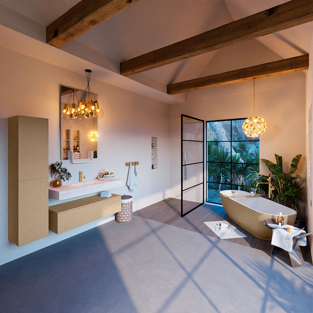 MONDIAZ ALAN-DLUX 120cm mueble de baño Oro 1 cajón. Lavabo CLOUD Centro 1 orificio color Opalo. 3 MONDIAZ ALAN-DLUX 120cm mueble de baño Oro 1 cajón. Lavabo CLOUD Centro 1 orificio color Opalo. - Imagen 3