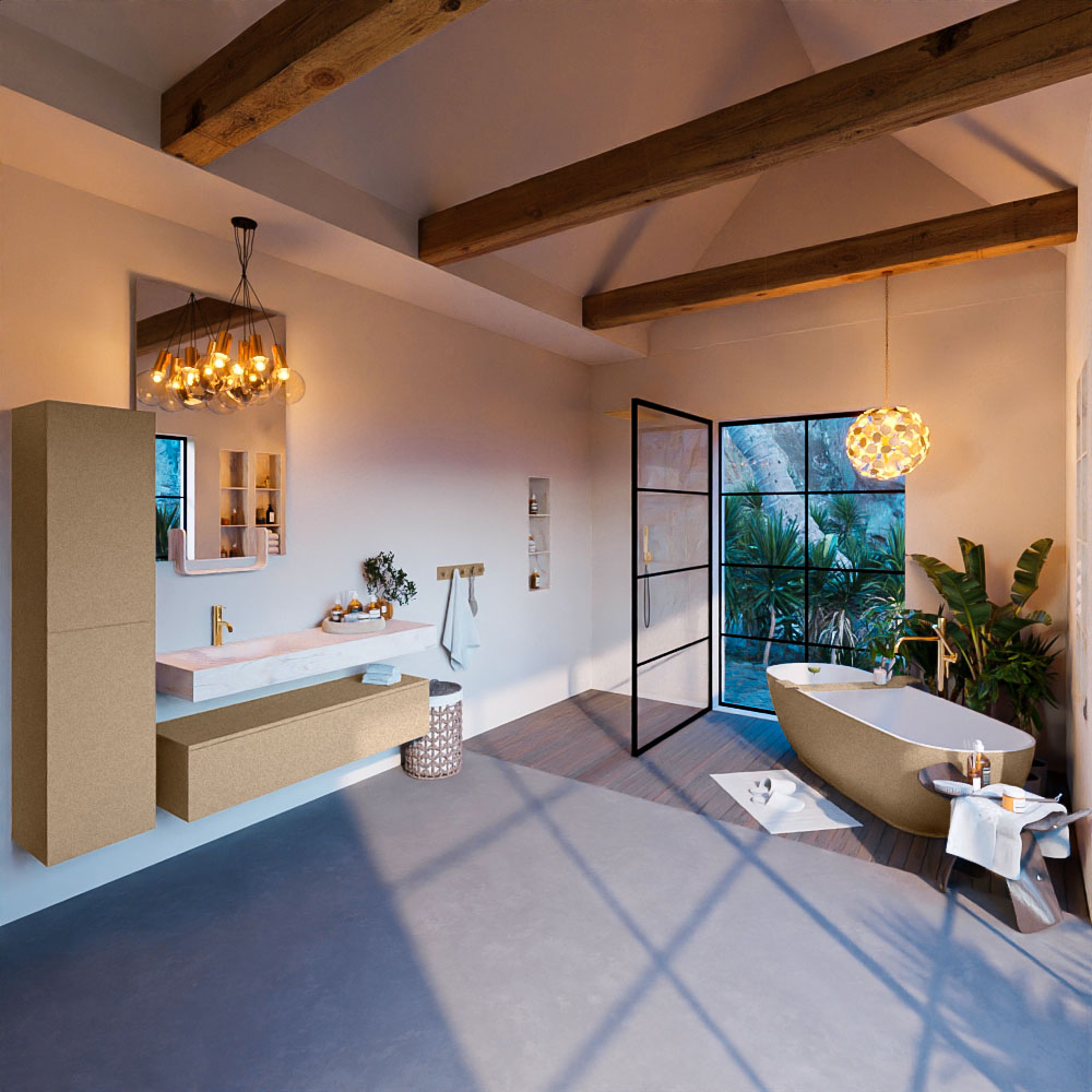 MONDIAZ ALAN-DLUX 130cm mueble de baño Oro 1 cajón. Lavabo CLOUD Izquierda 1 orificio color Opalo. 3 MONDIAZ ALAN-DLUX 130cm mueble de baño Oro 1 cajón. Lavabo CLOUD Izquierda 1 orificio color Opalo. - Imagen 3